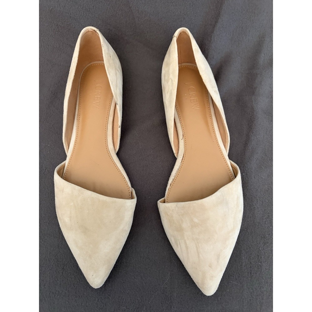 J. Crew Women's Zoe D'Orsay Flats Beige Tan Suede Pointed Toe Slip-On Shoes 8.5 - Picture 3 of 9